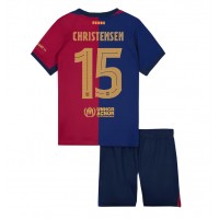 Otroški Nogometni dresi Barcelona Andreas Christensen #15 Domači 2024-25 Kratek Rokav (+ Kratke hlače)